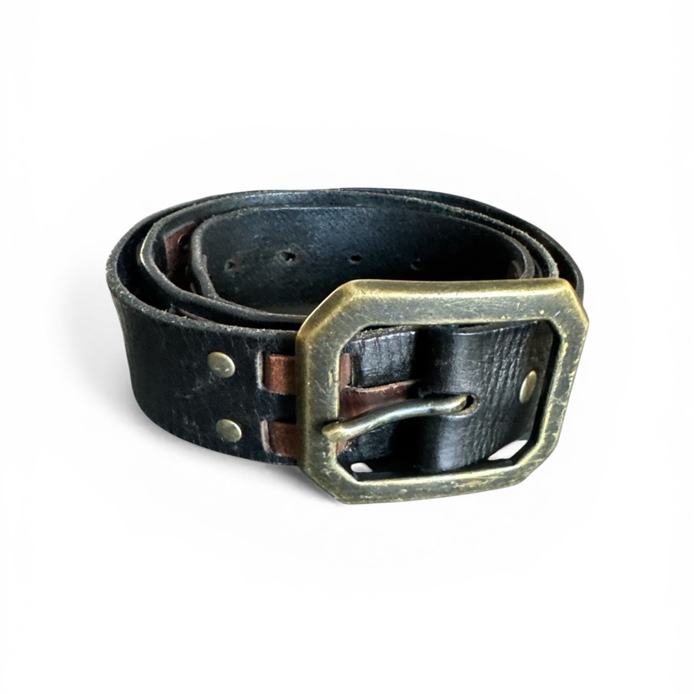 Linea Pelle Vintage Style Leather Belt‎ Two-Tone Woven Brass Buckle Size 36 - Picture 2 of 4